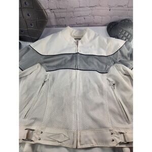 Power Trip Women's Motorcycle Riding Jacket M Insulated Mesh White Gray w/ Pads